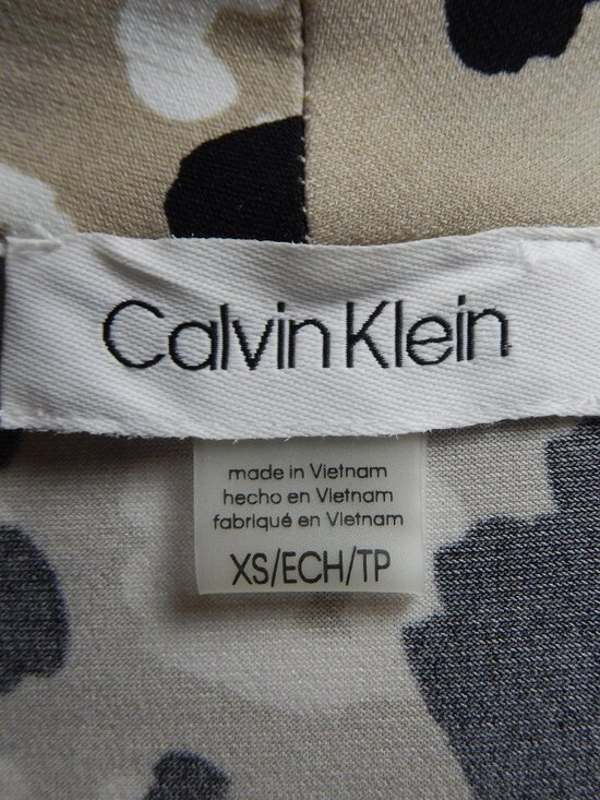 Calvin Klein Taupe/Black/White Sleeveless Knotted V-Neck Career Shell Extra Sm - Picture 9 of 11